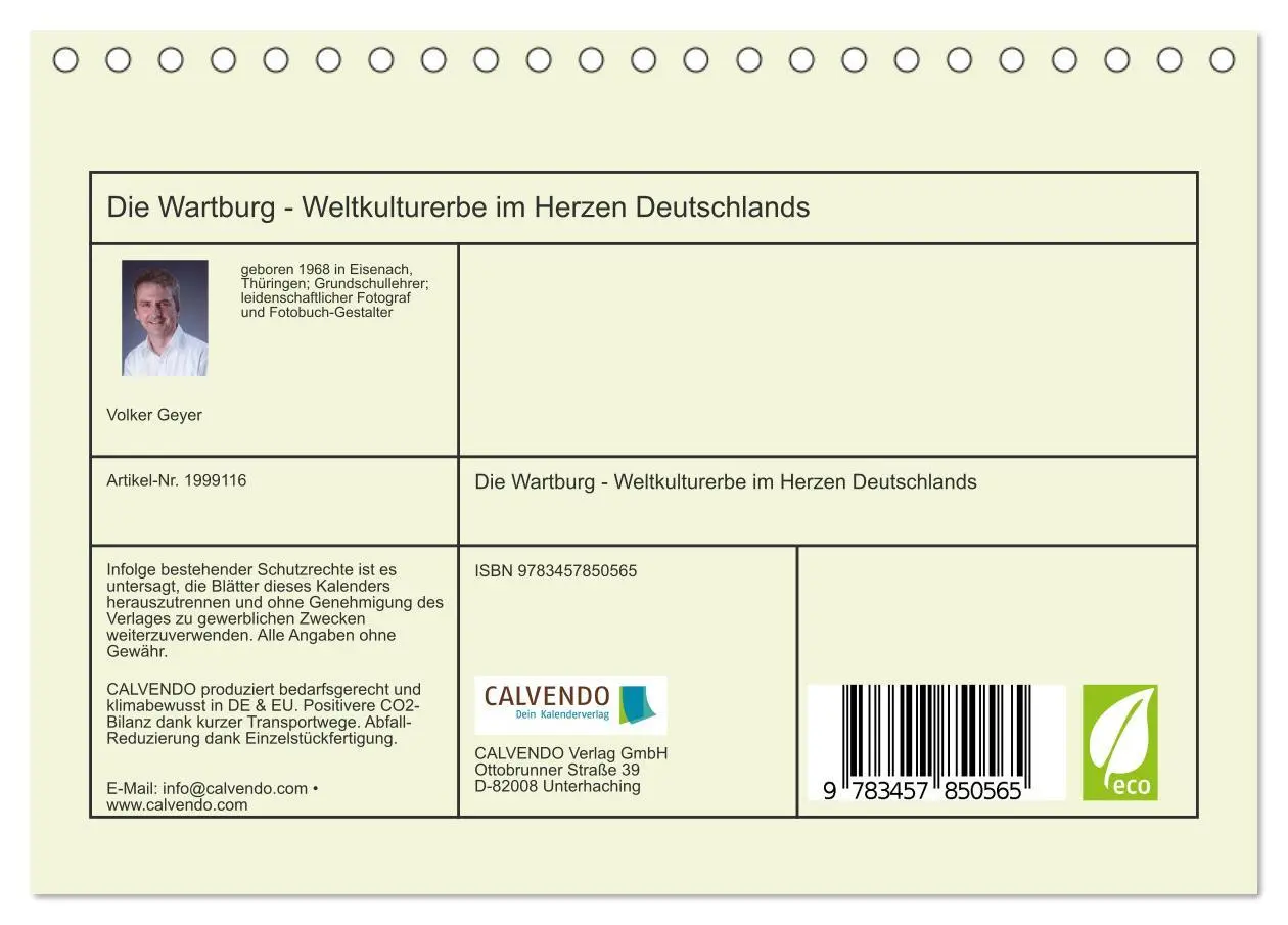 Bild: 9783457850565 | Die Wartburg - Weltkulturerbe im Herzen Deutschlands (Tischkalender...