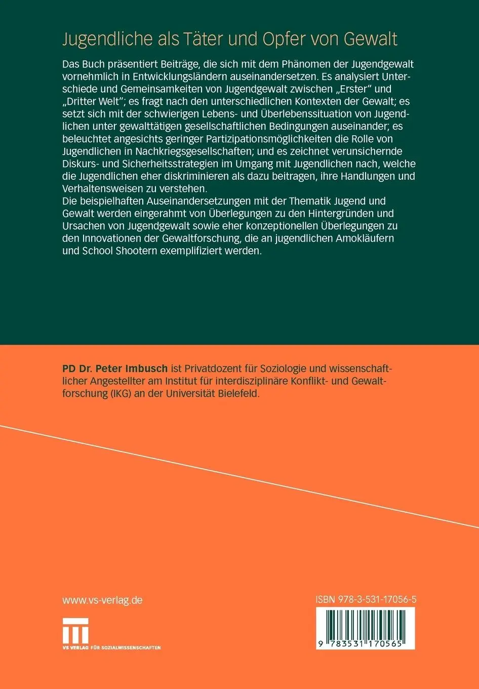 Rückseite: 9783531170565 | Jugendliche als Täter und Opfer von Gewalt | Peter Imbusch | Buch