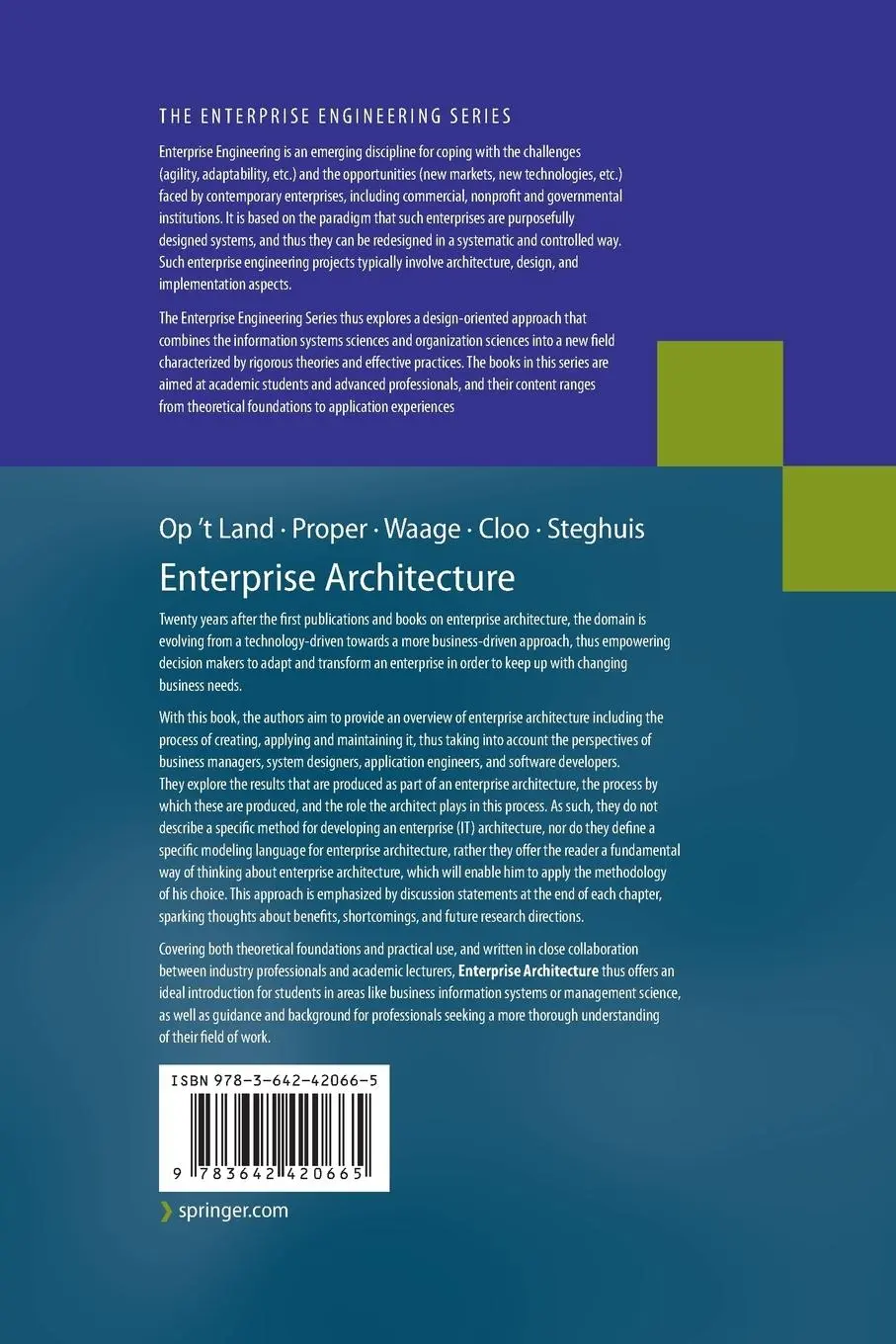 Rückseite: 9783642420665 | Enterprise Architecture | Creating Value by Informed Governance | Buch