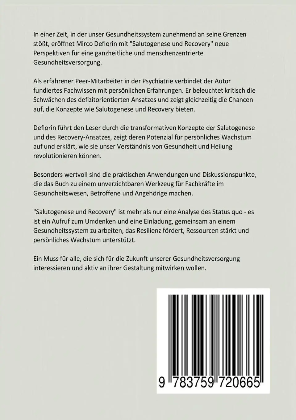 Rückseite: 9783759720665 | Salutogenese und Recovery | Mirco Deflorin | Taschenbuch | 358 S.