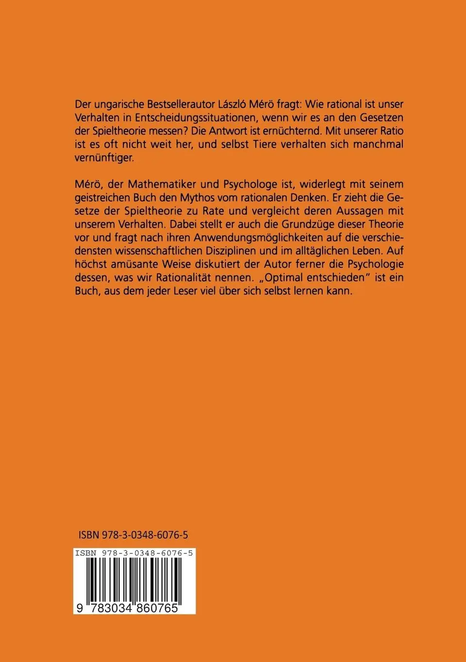 Rückseite: 9783034860765 | Optimal entschieden? | Spieltheorie und die Logik unseres Handelns