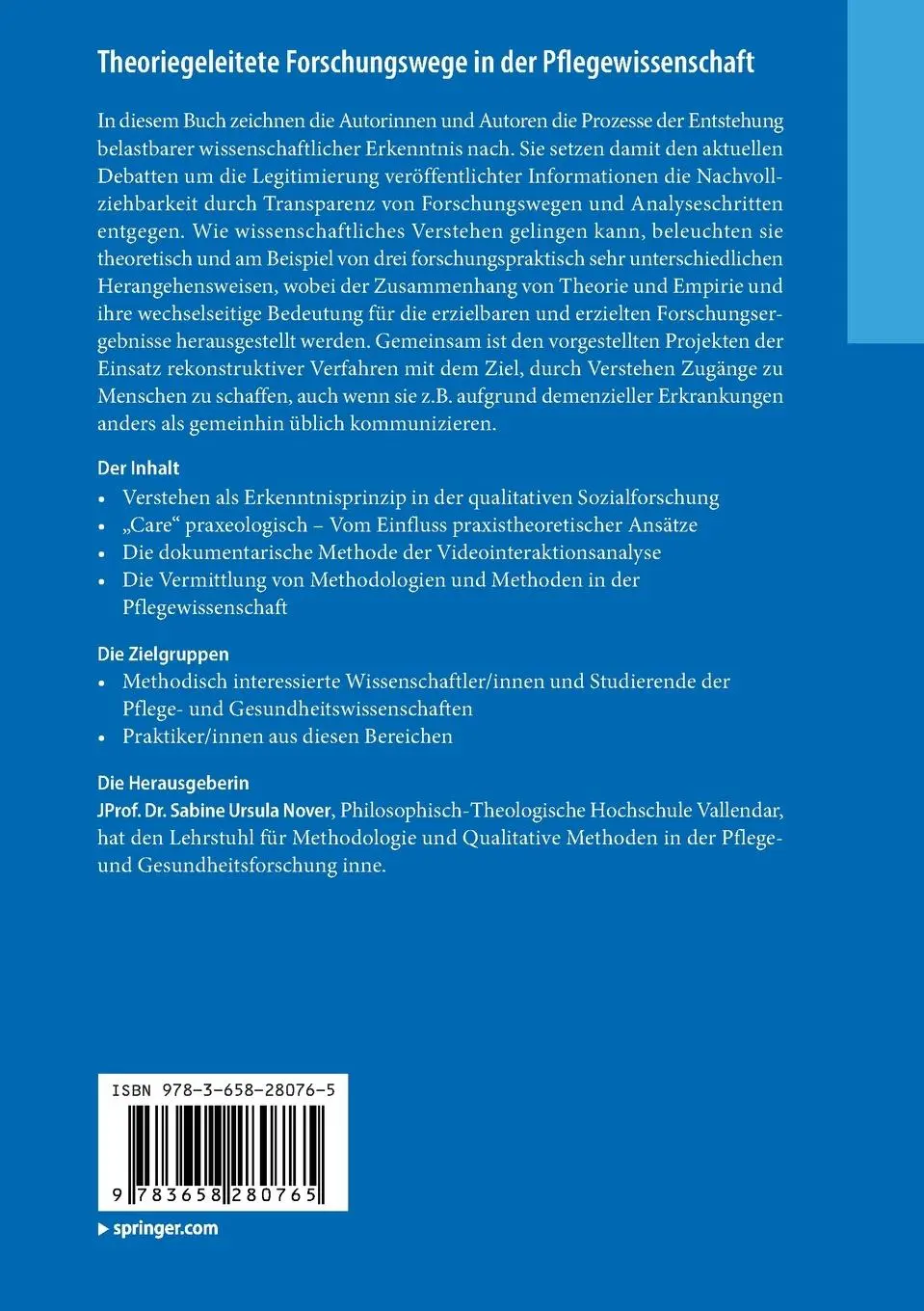 Rückseite: 9783658280765 | Theoriegeleitete Forschungswege in der Pflegewissenschaft | Nover | v