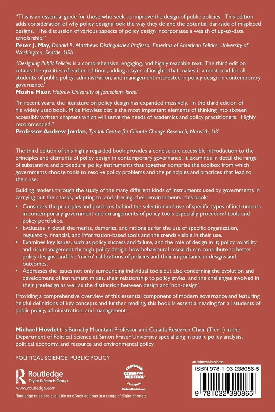 Rückseite: 9781032380865 | Designing Public Policies | Principles and Instruments | Howlett