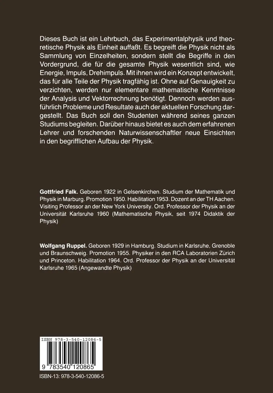 Rückseite: 9783540120865 | Mechanik, Relativität, Gravitation | Wolfgang Ruppel (u. a.) | Buch