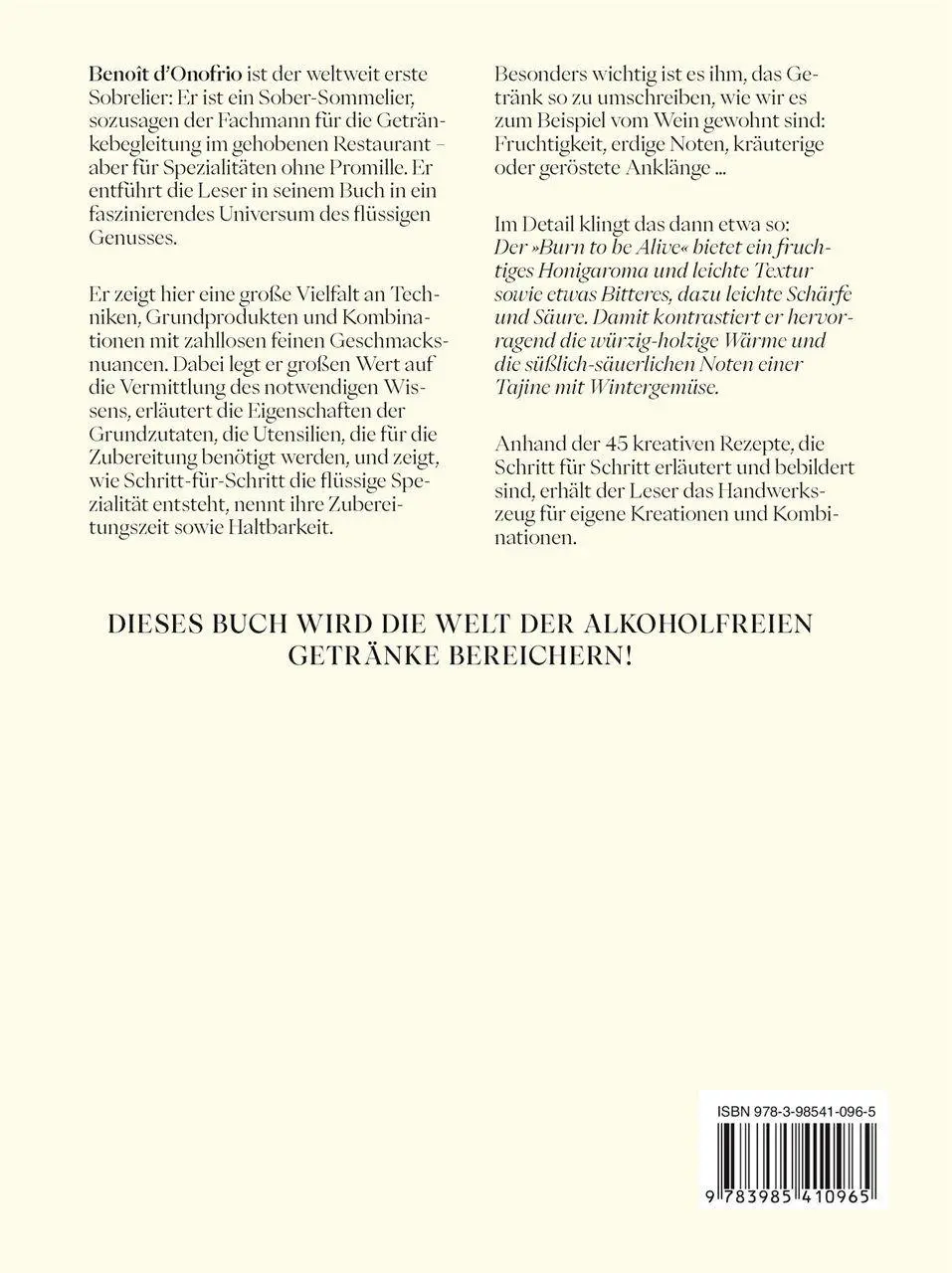 Rückseite: 9783985410965 | Sobrelier | Innovative Getränke vom Sober Sommelier | Benoît d'Onofrio