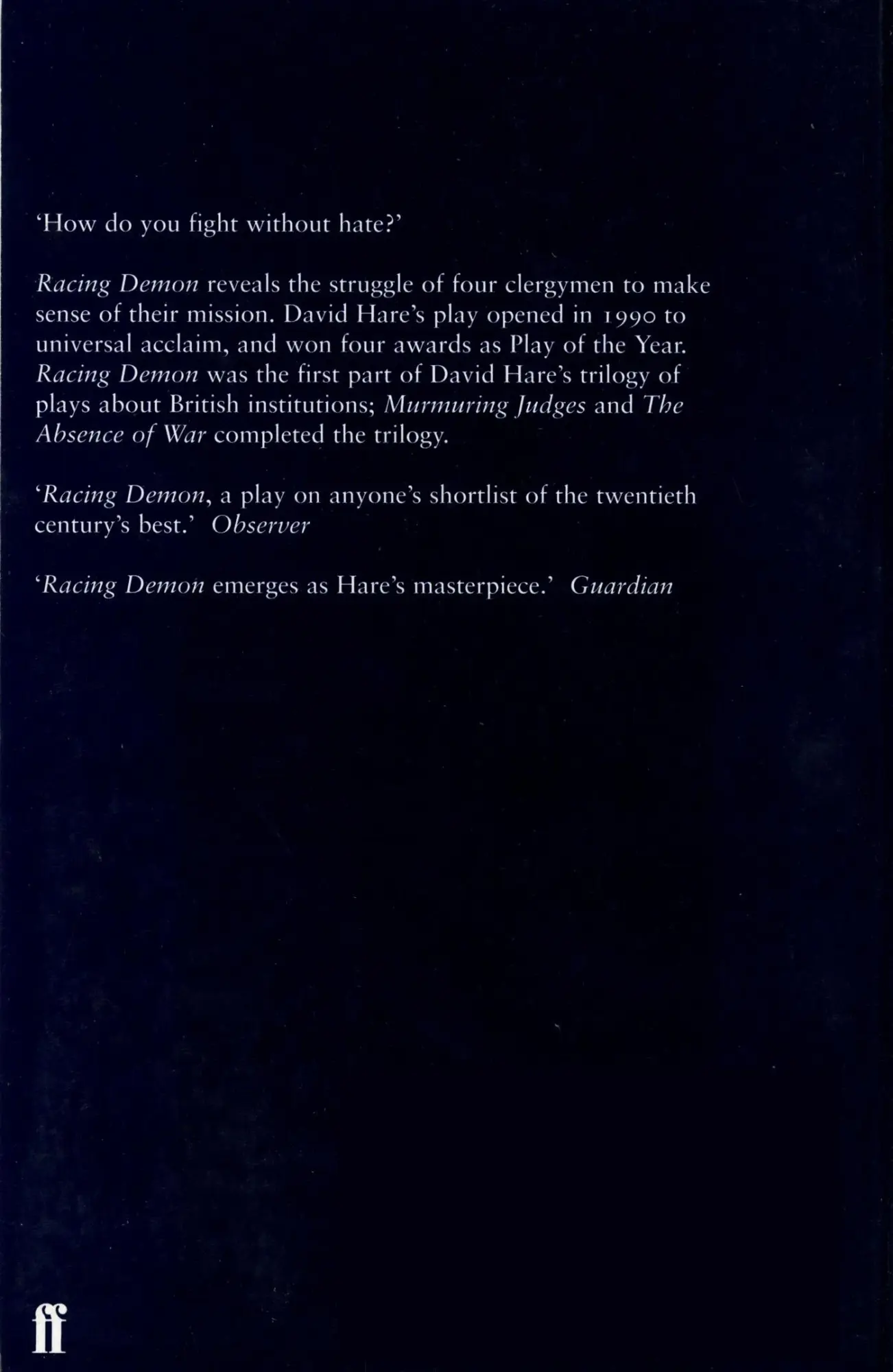 Rückseite: 9780571161065 | Racing Demon | A Play | David Hare | Taschenbuch | Englisch | 1995