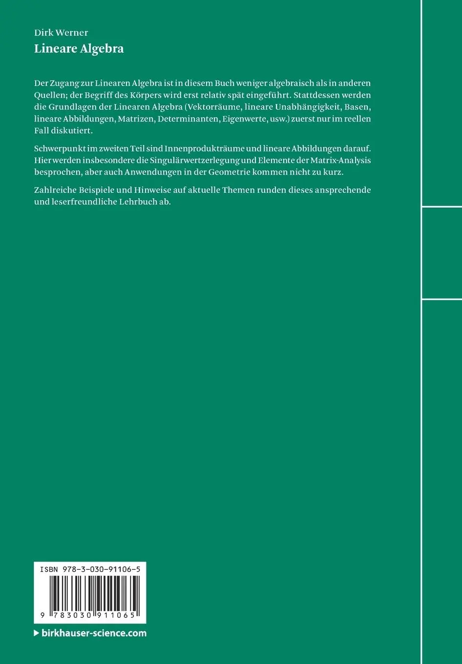 Rückseite: 9783030911065 | Lineare Algebra | Dirk Werner | Taschenbuch | XI | Deutsch | 2022