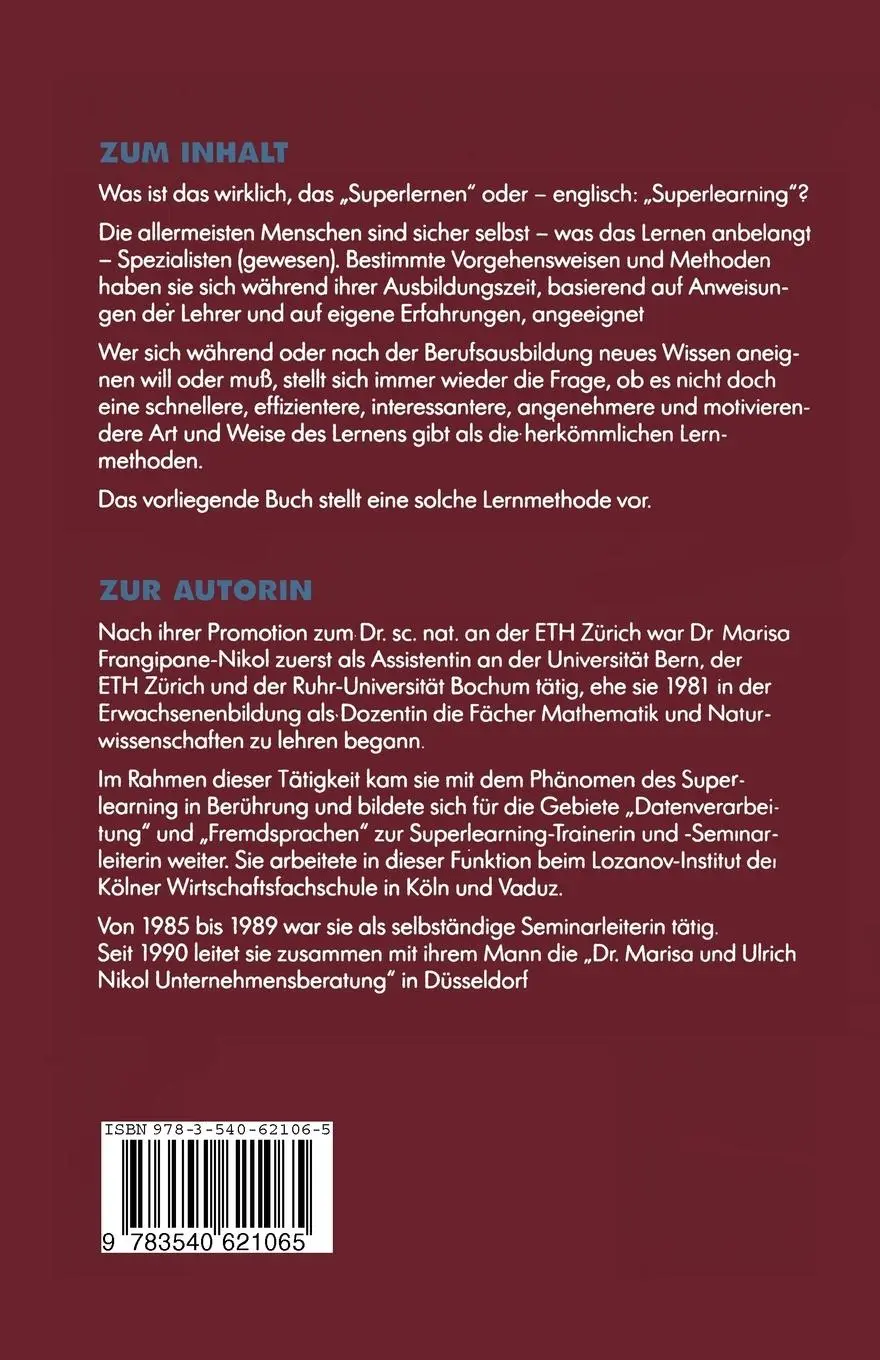Rückseite: 9783540621065 | Superlearning für Ingenieure und andere Führungskräfte | Marisa Nikol