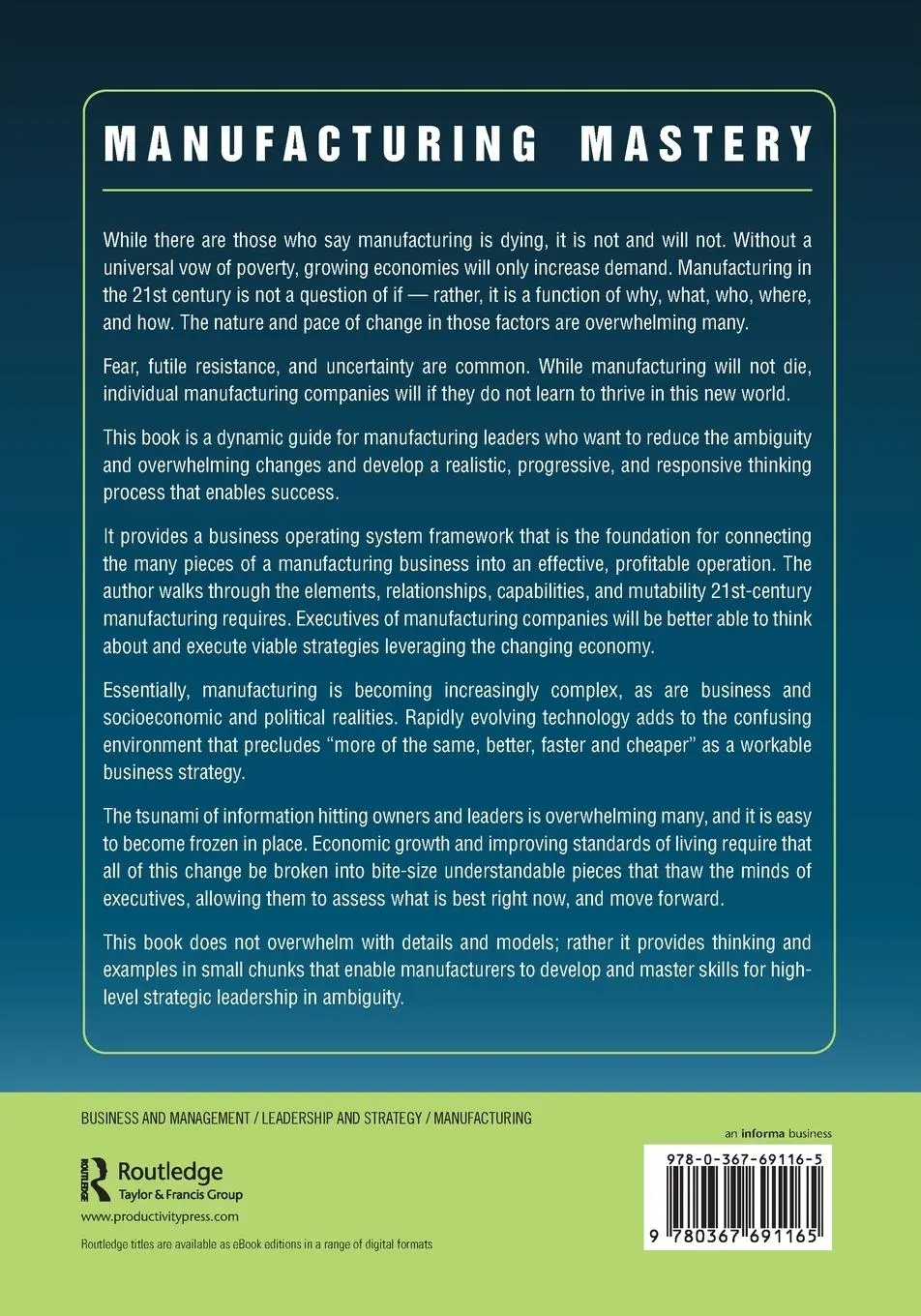 Rückseite: 9780367691165 | Manufacturing Mastery | Rebecca Morgan | Taschenbuch | Englisch | 2021