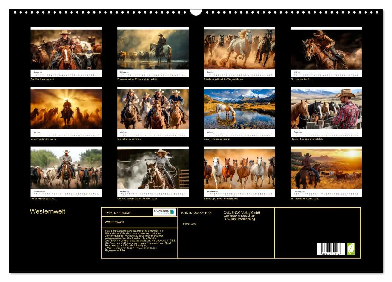 Bild: 9783457311165 | Westernwelt (Wandkalender 2026 DIN A2 quer), CALVENDO Monatskalender