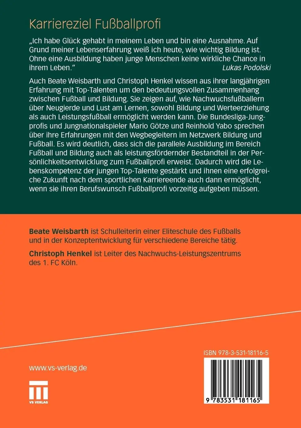 Rückseite: 9783531181165 | Karriereziel Fußballprofi | Bildung und Sport im Einklang | Buch