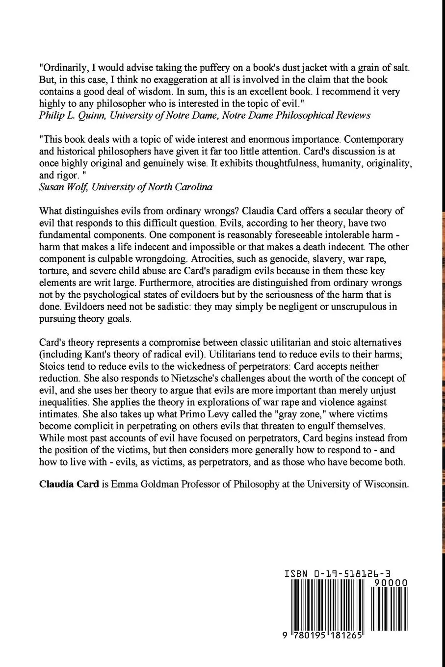 Rückseite: 9780195181265 | The Atrocity Paradigm | A Theory of Evil | Claudia Card | Taschenbuch