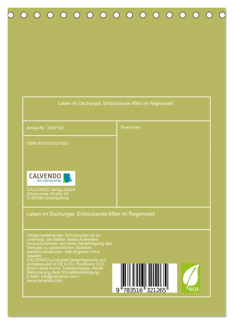 Bild: 9783516321265 | Leben im Dschungel. Entzückende Affen im Regenwald (Tischkalender...