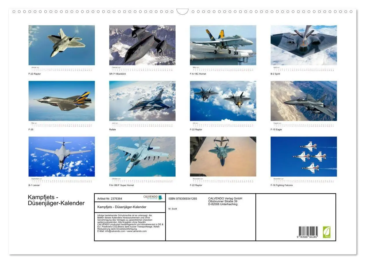 Bild: 9783569341265 | Kampfjets - Düsenjäger-Kalender (Wandkalender 2027 DIN A2 quer),...
