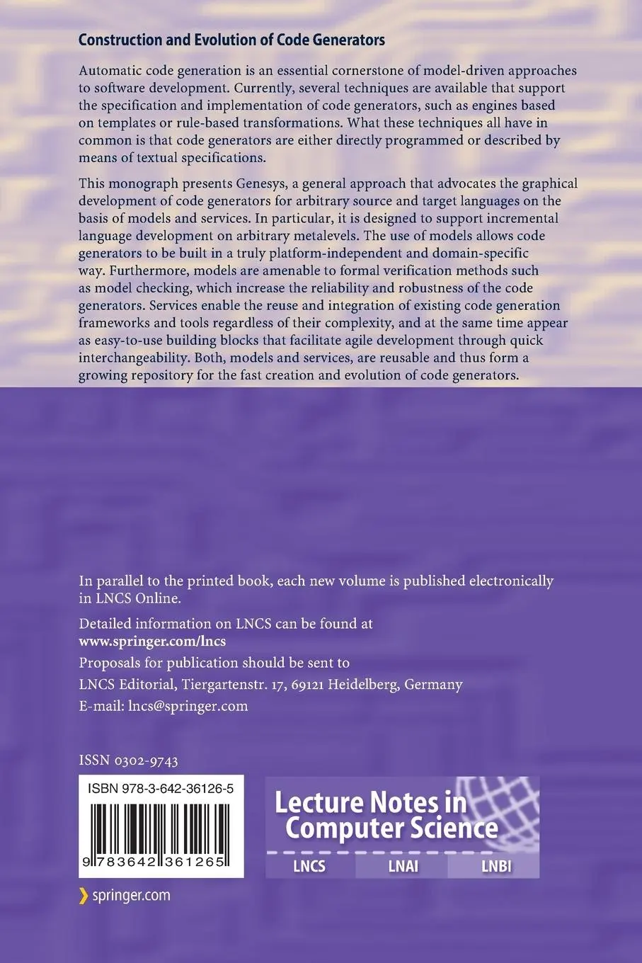Rückseite: 9783642361265 | Construction and Evolution of Code Generators | Sven Jörges | Buch