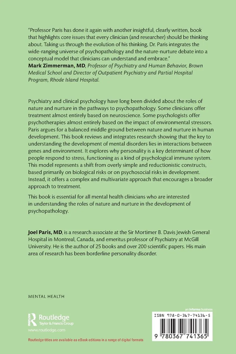 Rückseite: 9780367741365 | Nature and Nurture in Personality and Psychopathology | Joel Paris