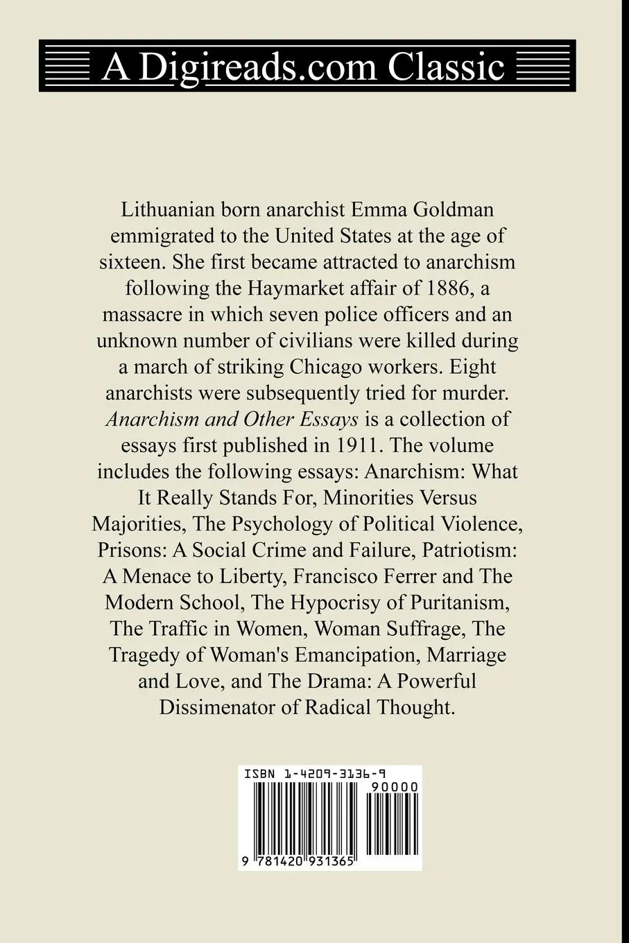 Rückseite: 9781420931365 | Anarchism and Other Essays | Emma Goldman | Taschenbuch | Englisch