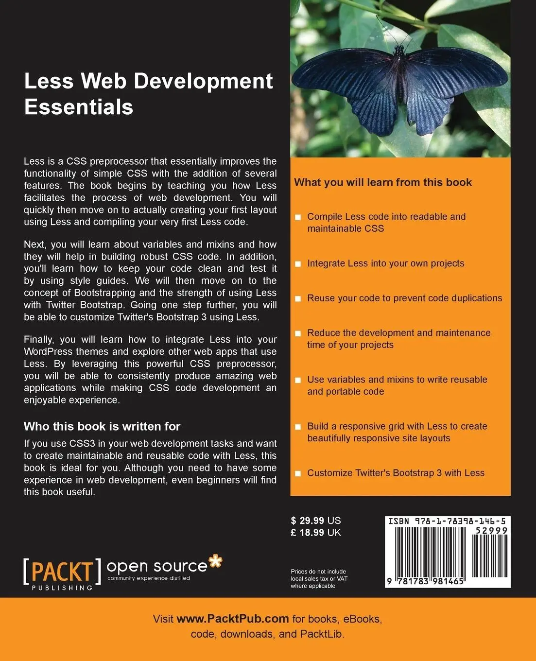 Rückseite: 9781783981465 | Less Web Development Essentials | Bass Jobsen | Taschenbuch | Englisch