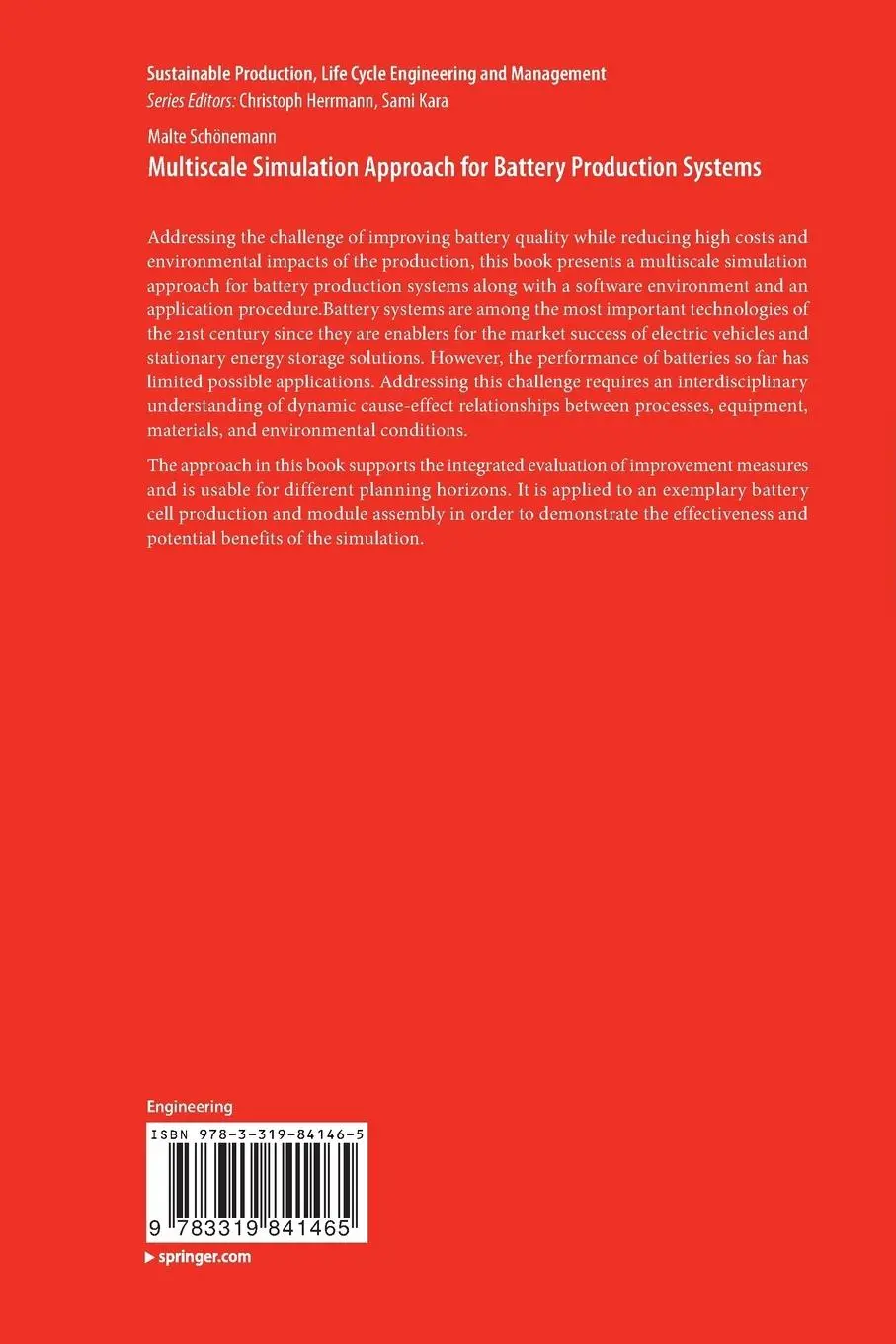Rückseite: 9783319841465 | Multiscale Simulation Approach for Battery Production Systems | Buch