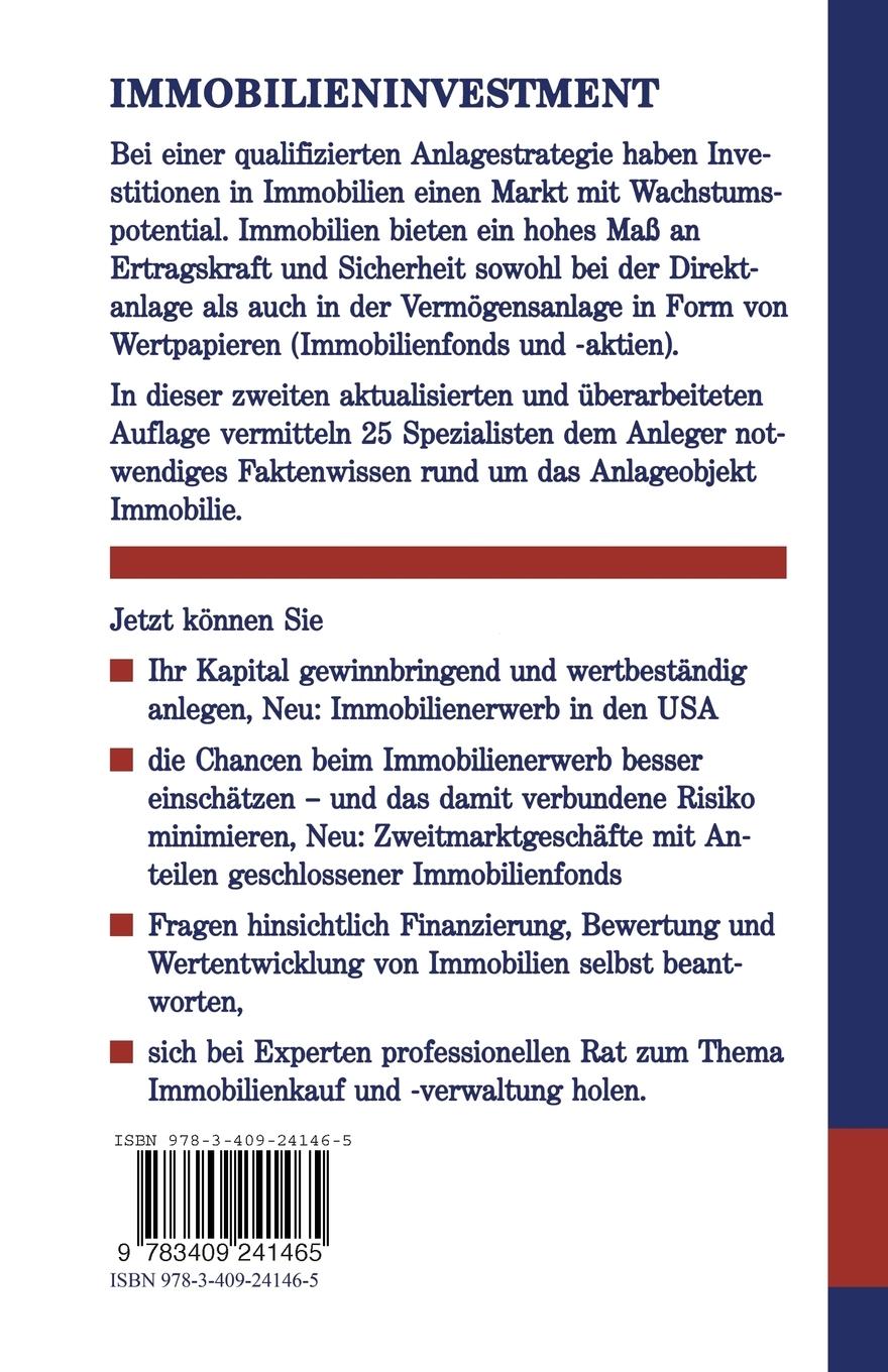 Rückseite: 9783409241465 | Immobilien Investment | Produkte · Märkte · Strategien | Brunner