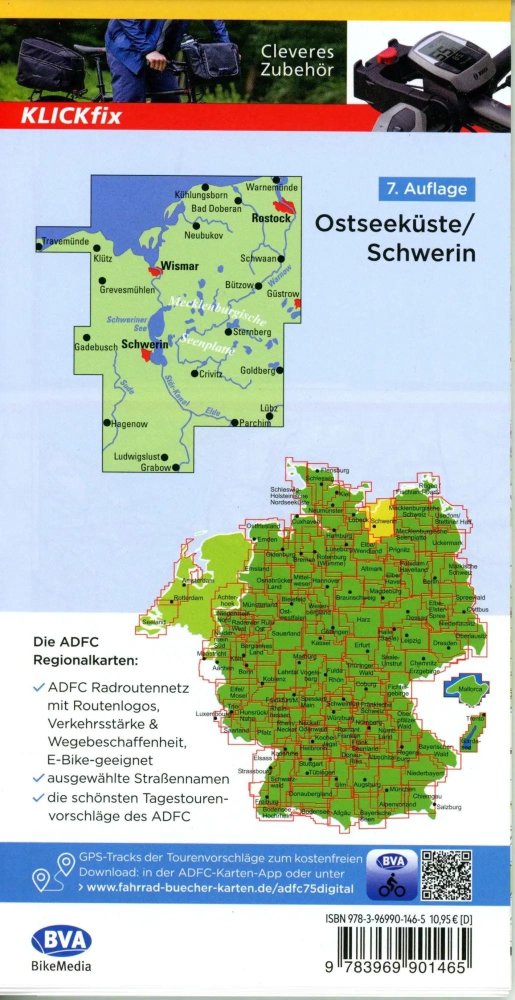 Bild: 9783969901465 | ADFC-Regionalkarte Ostseeküste Schwerin, 1:75.000, mit...