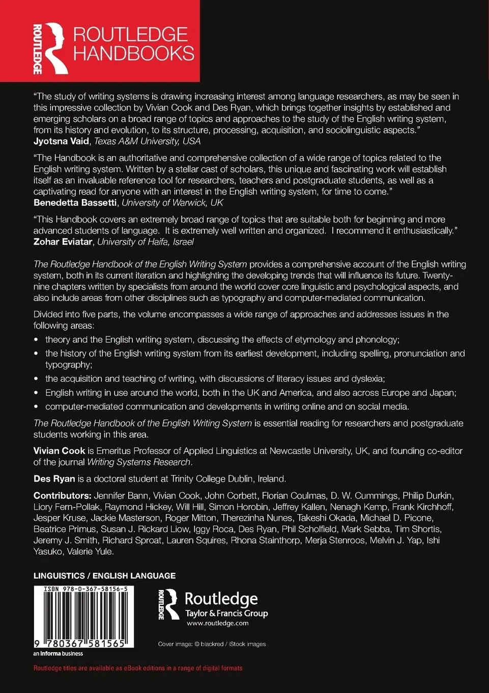Rückseite: 9780367581565 | The Routledge Handbook of the English Writing System | Cook (u. a.)