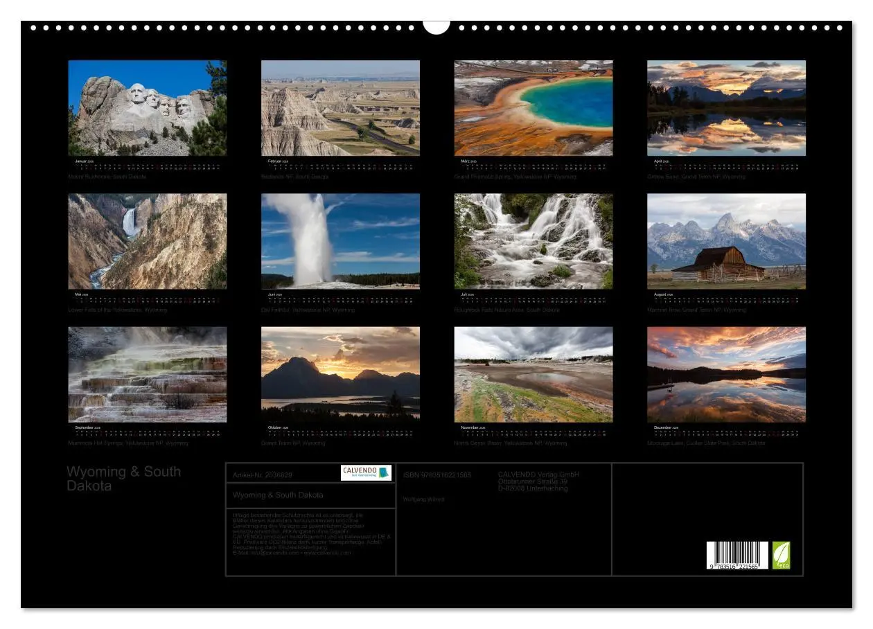 Bild: 9783516221565 | Wyoming &amp; South Dakota (Wandkalender 2026 DIN A2 quer), CALVENDO...