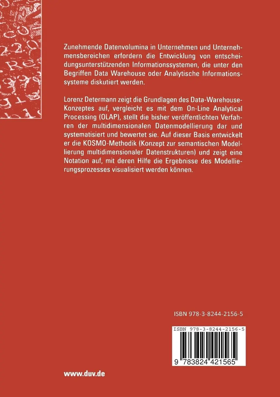 Rückseite: 9783824421565 | Modellierung Analytischer Informationssysteme | Lorenz Determann