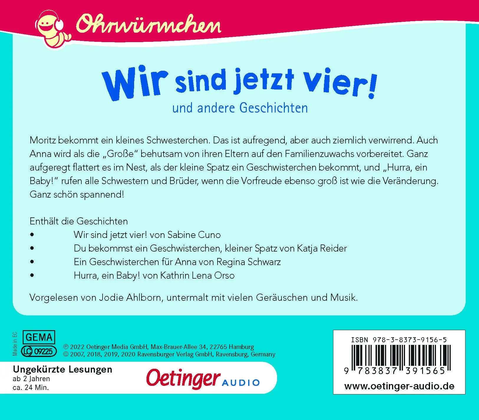 Rückseite: 9783837391565 | Wir sind jetzt vier! und andere Geschichten | Ohrwürmchen | Audio-CD