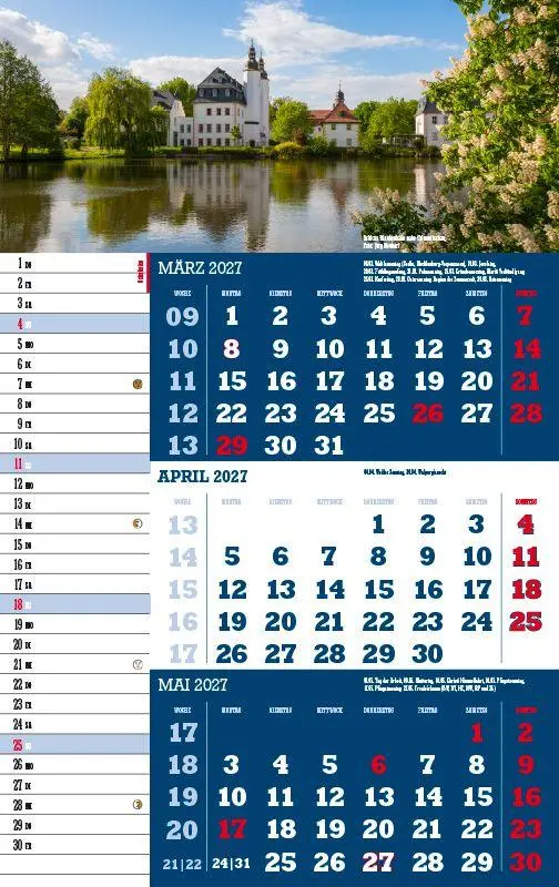 Bild: 9783957561565 | 3-Monatskalender Sachsen 2027 | Jörg Neubert | Kalender | Datumsreiter
