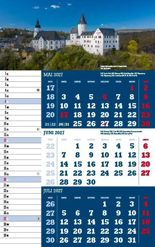 Bild: 9783957561565 | 3-Monatskalender Sachsen 2027 | Jörg Neubert | Kalender | Datumsreiter