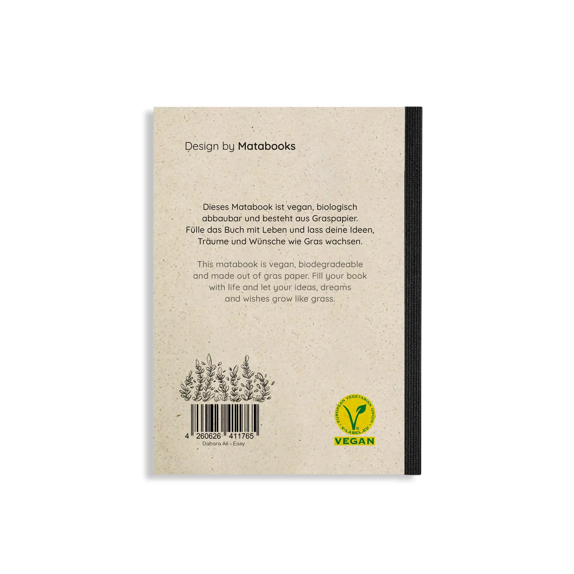 Rückseite: 4260626411765 | Easy | Nachhaltiges und veganes Notizbuch aus Graspapier | Matabooks