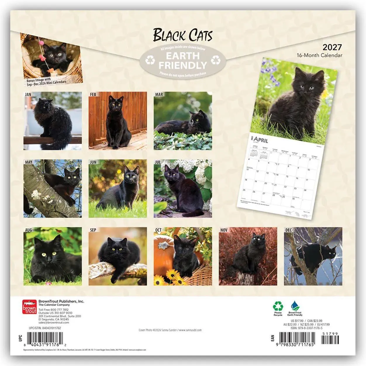 Rückseite: 9798330711765 | Black Cats - Schwarze Katzen 2027 - 16-Monatskalender | Publishers