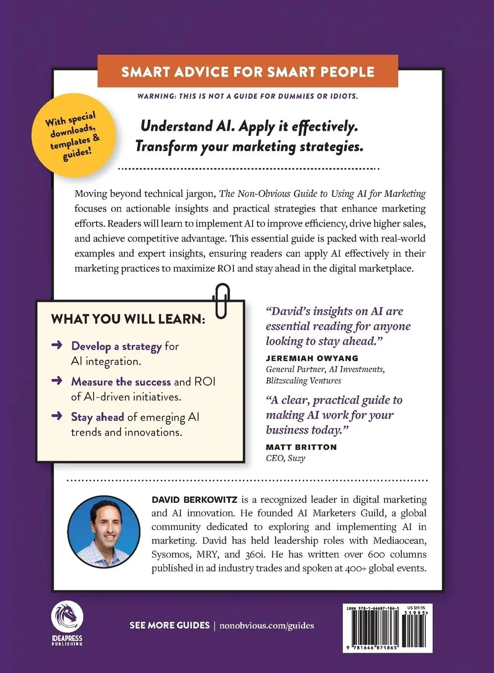 Rückseite: 9781646871865 | The Non-Obvious Guide to Using AI for Marketing | Berkowitz David