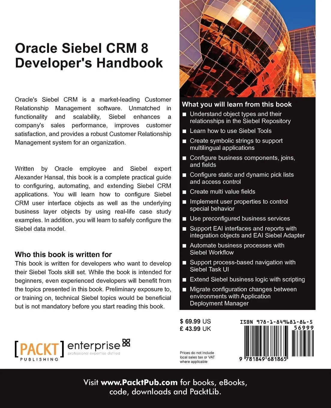 Rückseite: 9781849681865 | Oracle Siebel Crm 8 Developer's Handbook | Alexander Hansal | Buch