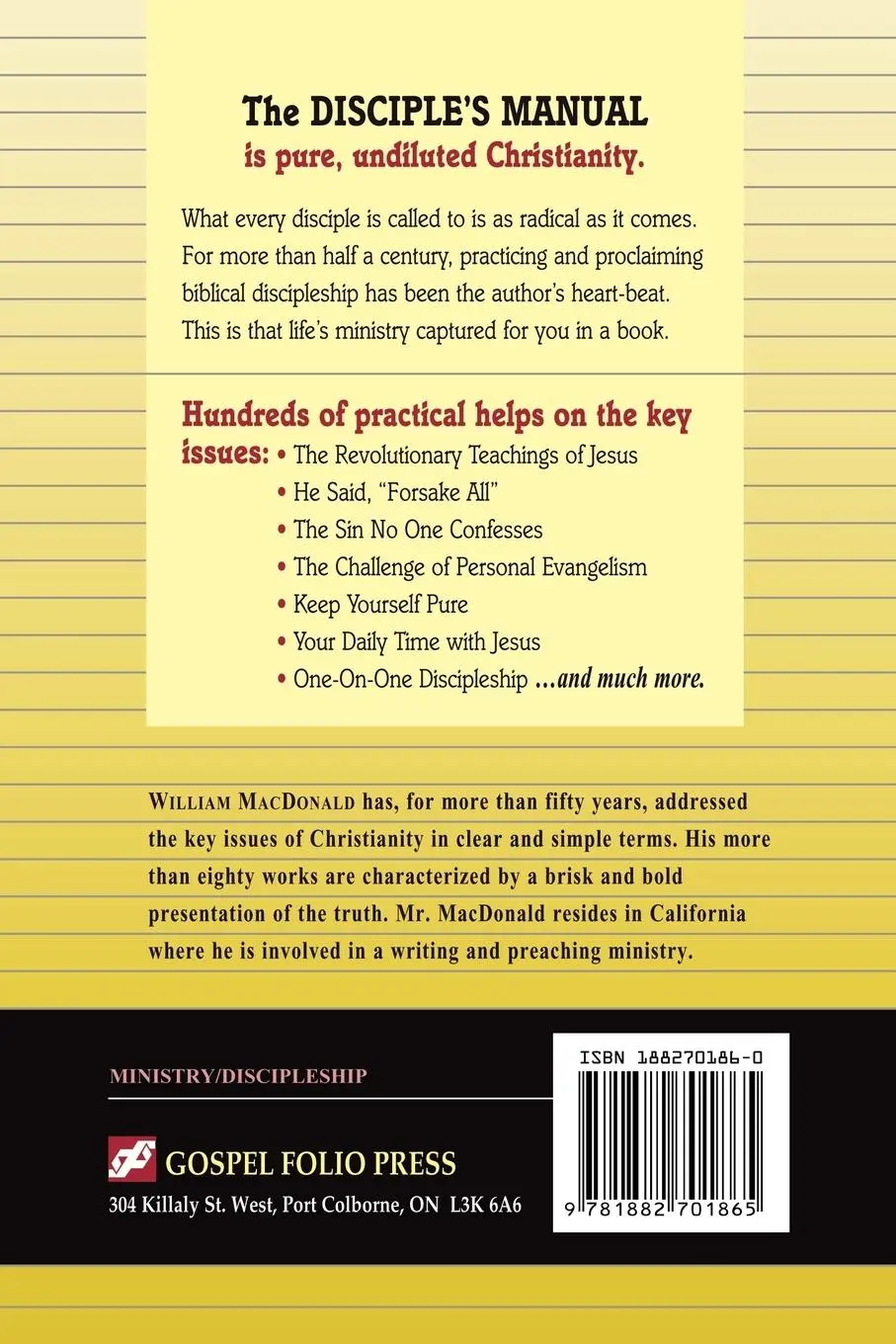 Rückseite: 9781882701865 | The Disciple's Manual | William Macdonald | Taschenbuch | Englisch