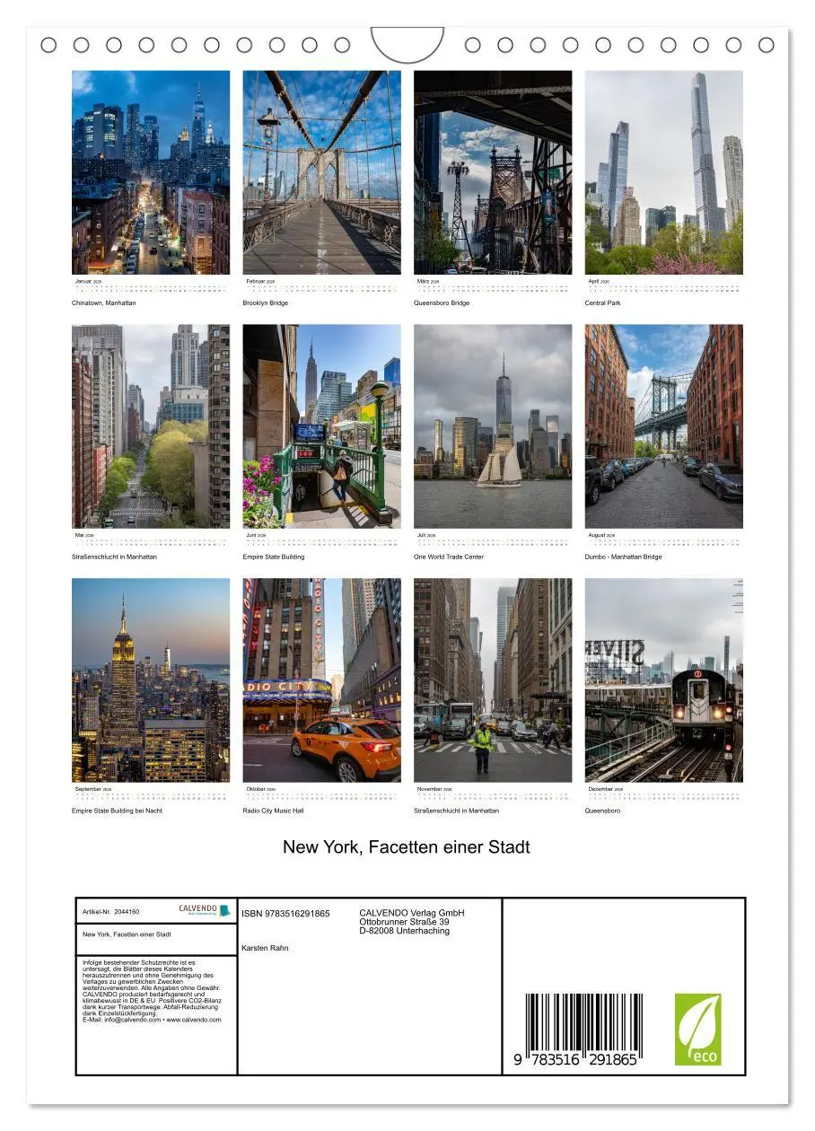 Bild: 9783516291865 | New York, Facetten einer Stadt (Wandkalender 2026 DIN A4 hoch),...