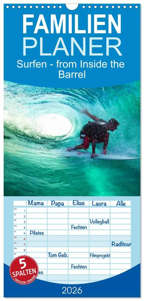 Cover: 9783516501865 | Familienplaner 2026 - Surfen - from Inside the Barrel mit 5 Spalten...