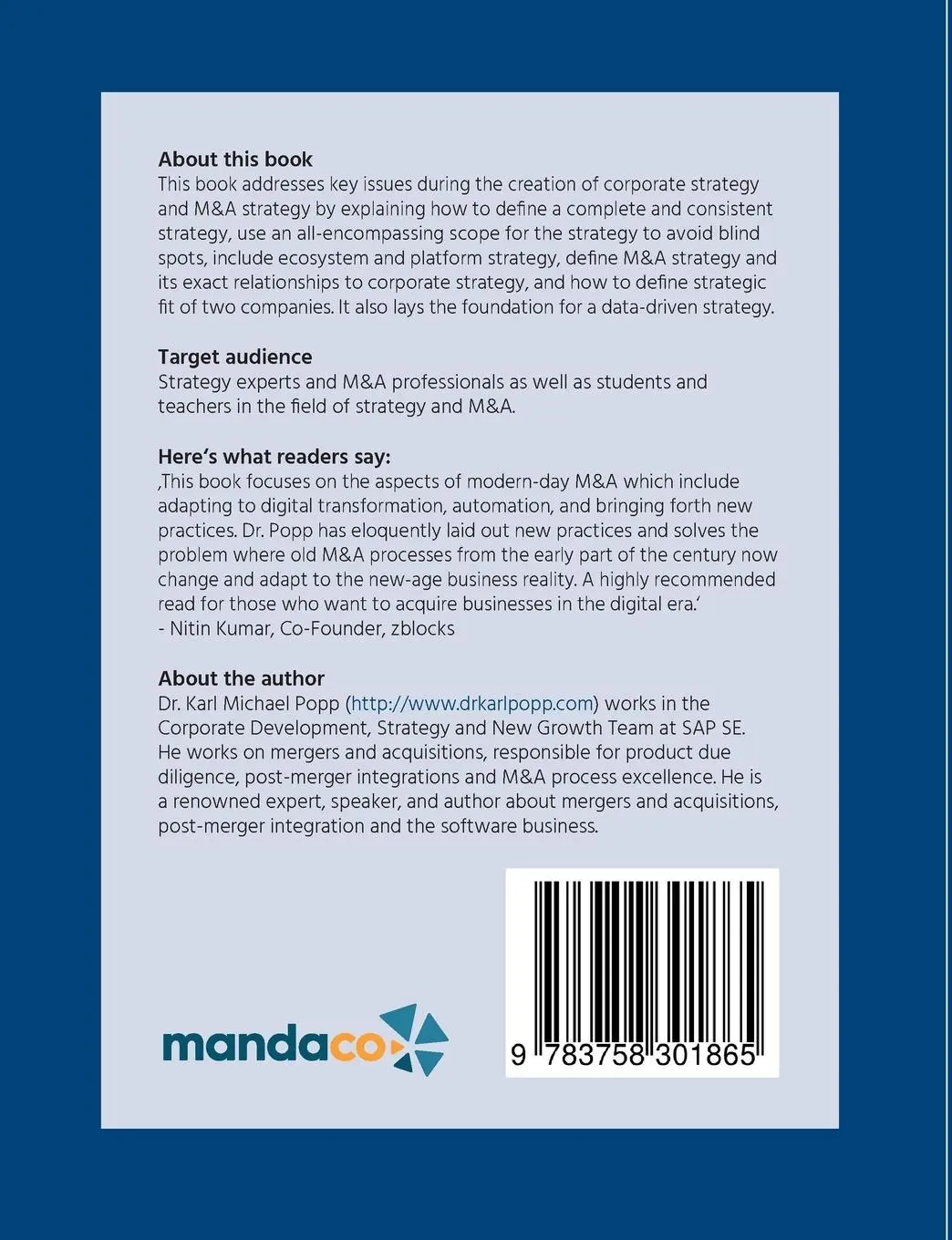 Rückseite: 9783758301865 | Automation of Mergers and Acquisitions | Karl Michael Popp | Buch