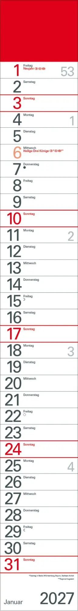 Cover: 9783819301865 | Streifenplaner Rot 2027 | Verlag Korsch | Kalender | 12 S. | Deutsch