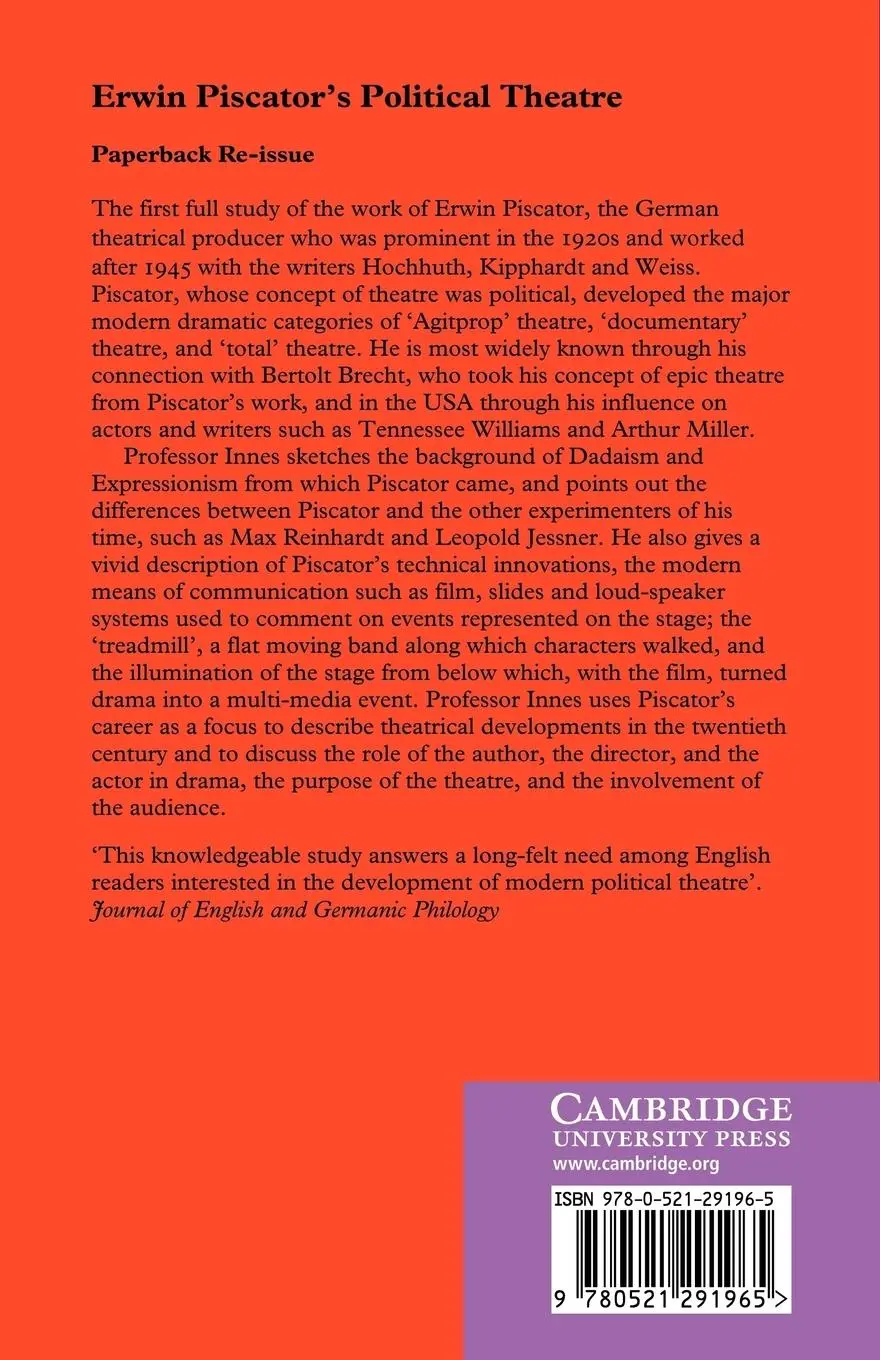 Rückseite: 9780521291965 | Erwin Piscator's Political Theatre | C. D. Innes | Taschenbuch | 2010