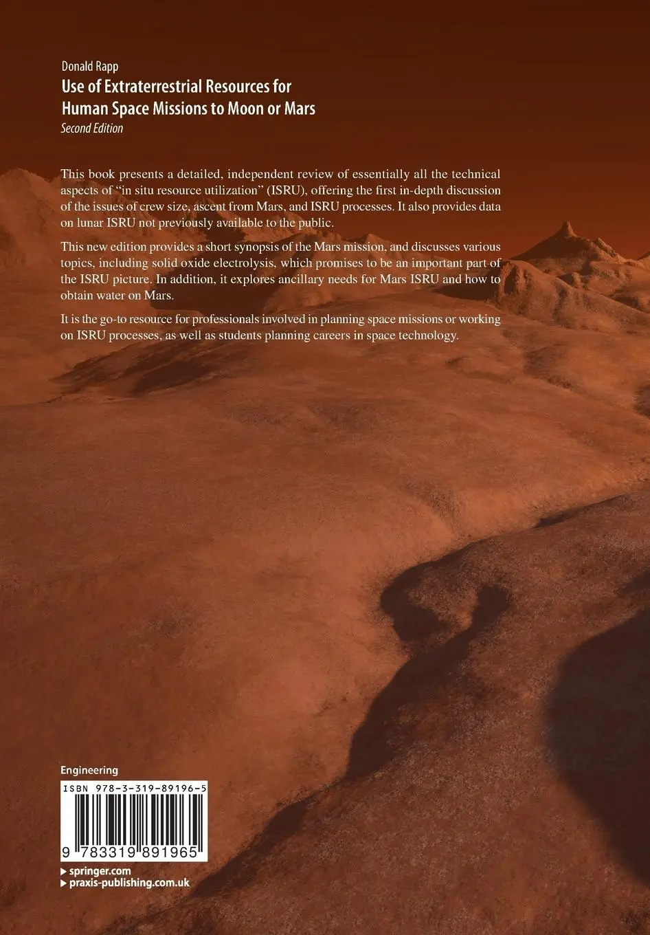 Rückseite: 9783319891965 | Use of Extraterrestrial Resources for Human Space Missions to Moon...