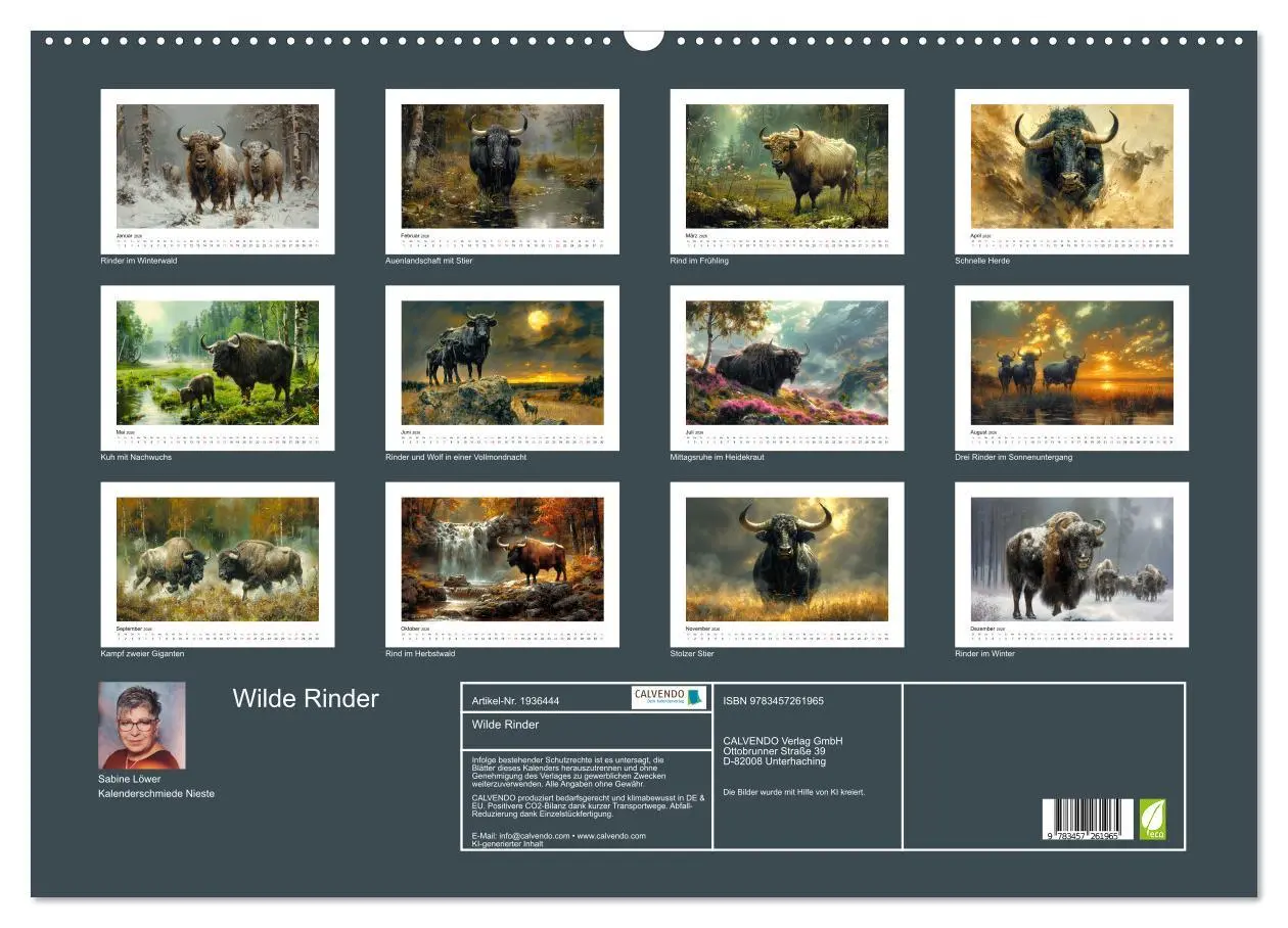 Bild: 9783457261965 | Wilde Rinder (Wandkalender 2026 DIN A2 quer), CALVENDO Monatskalender
