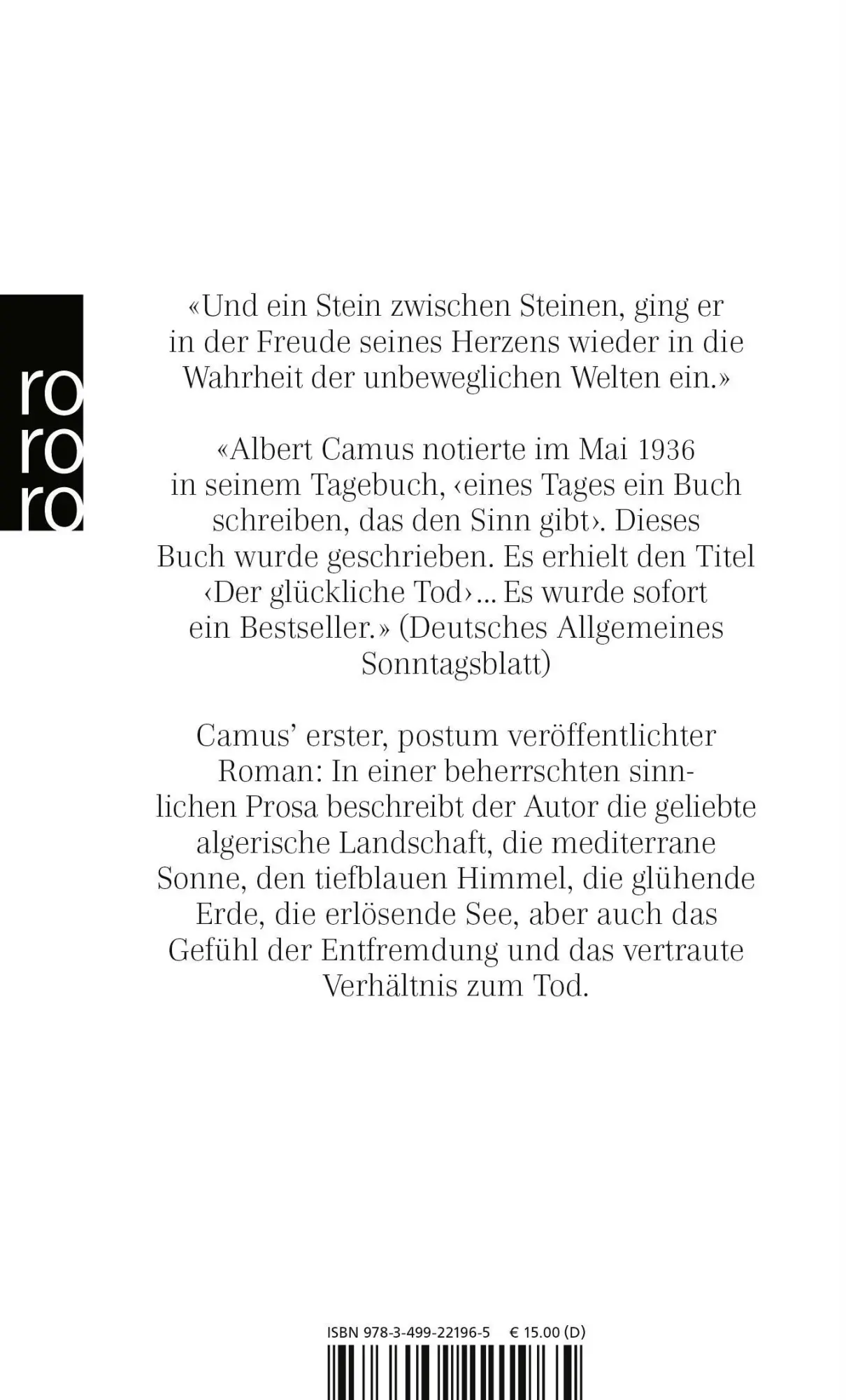 Rückseite: 9783499221965 | Der glückliche Tod | Albert Camus | Taschenbuch | 208 S. | Deutsch