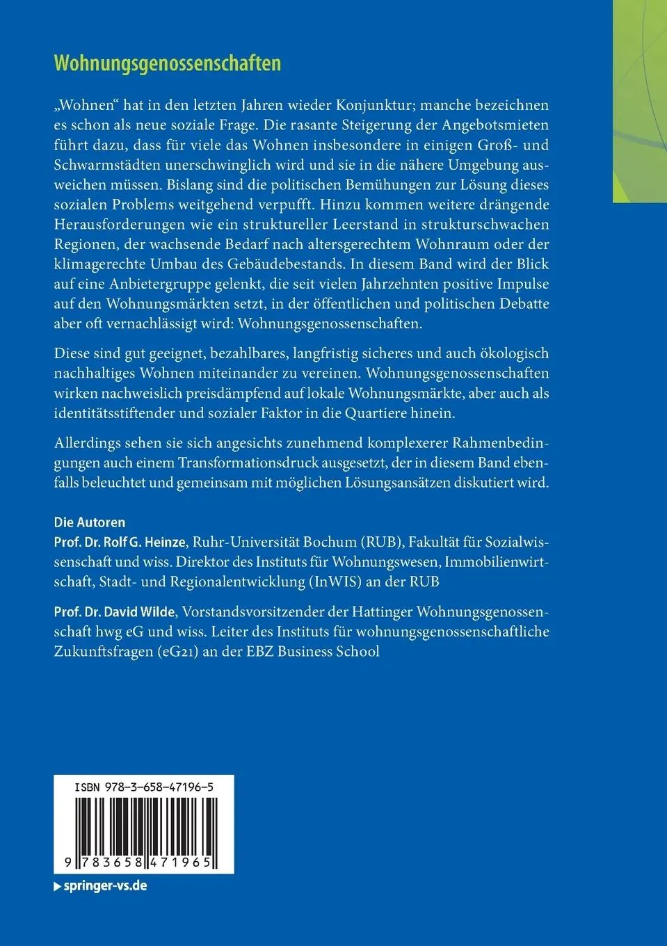 Rückseite: 9783658471965 | Wohnungsgenossenschaften | Soziale Sicherheit in unsicheren Zeiten