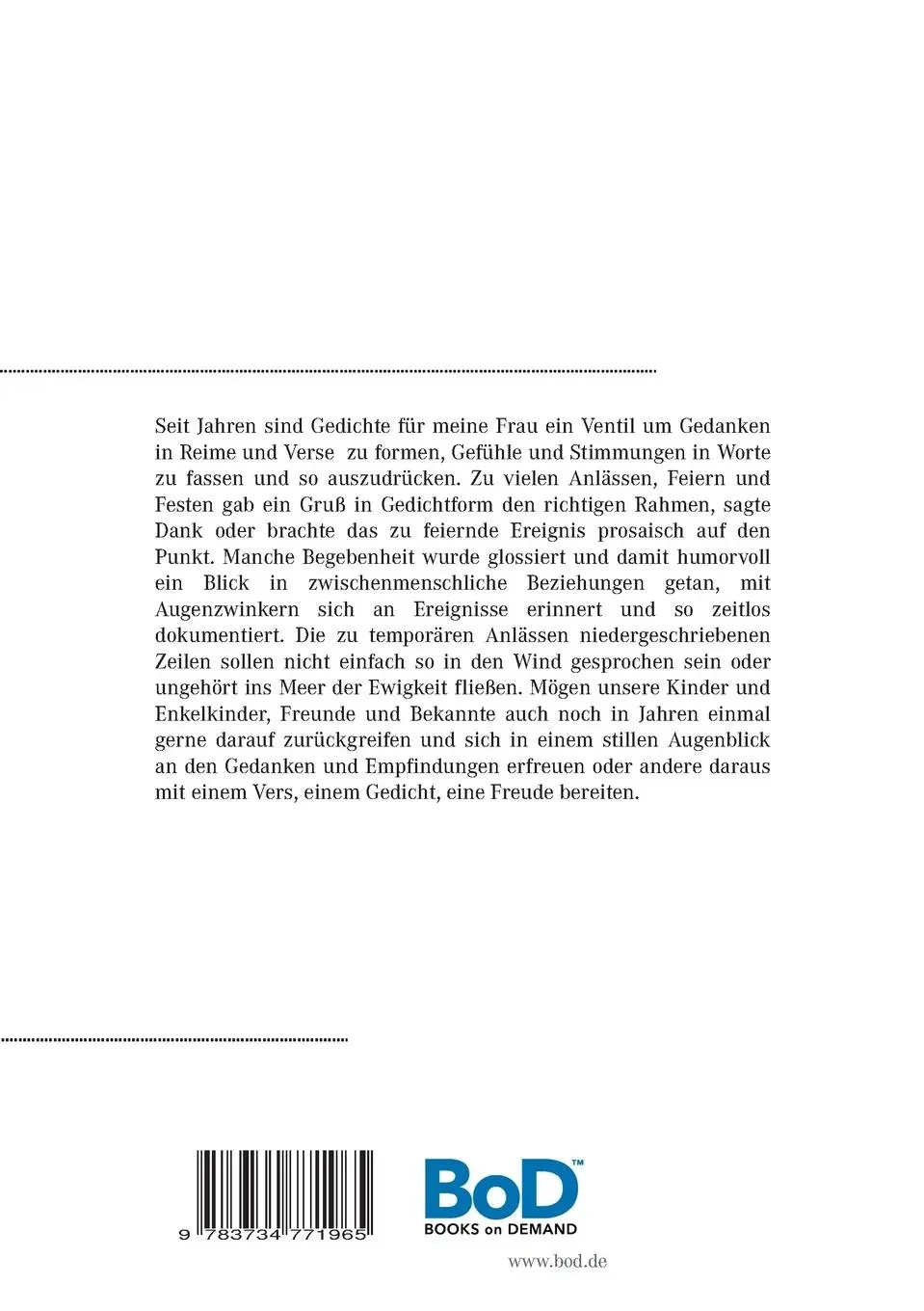 Rückseite: 9783734771965 | Resi's Gedichte und sonst nichts | Walter W. Braun | Taschenbuch