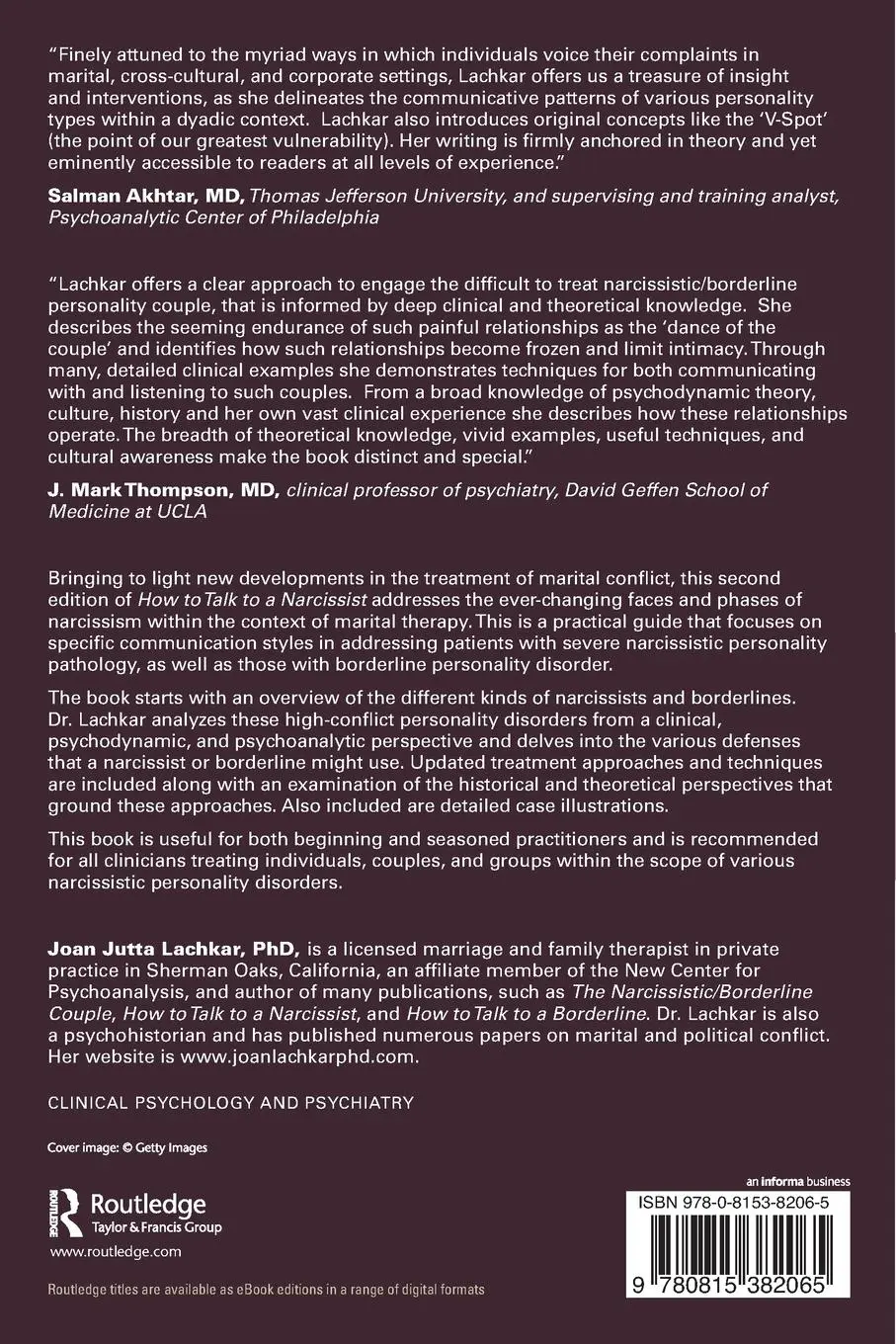 Rückseite: 9780815382065 | How to Talk to a Narcissist | Joan Jutta Lachkar | Taschenbuch | 2019