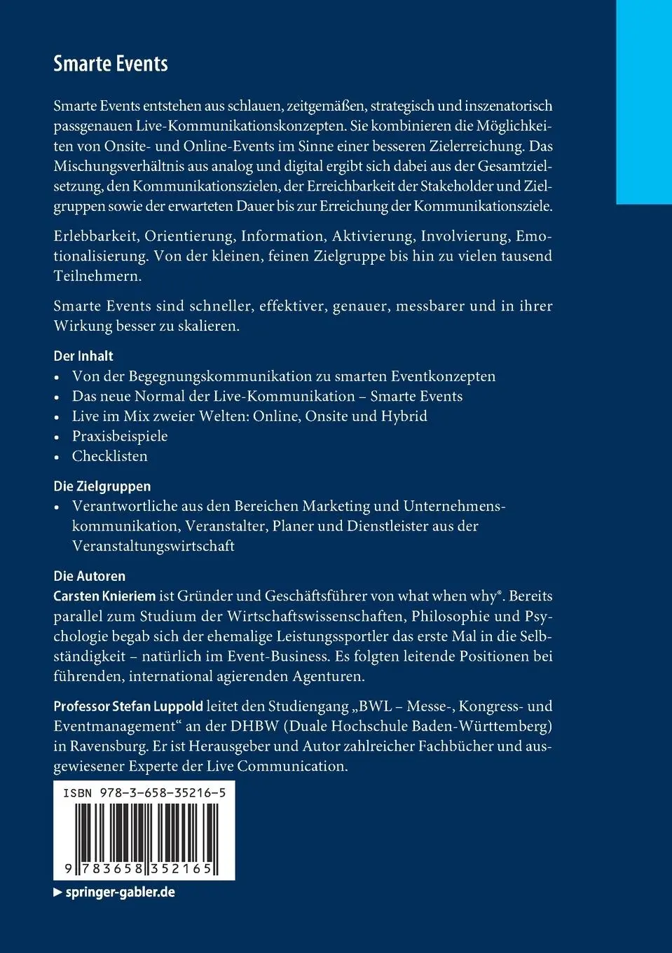 Rückseite: 9783658352165 | Smarte Events | Carsten Knieriem (u. a.) | Taschenbuch | essentials