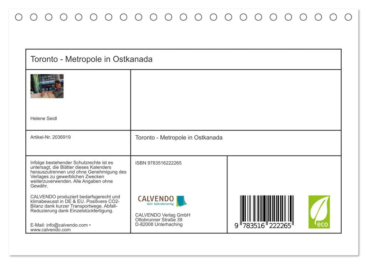 Bild: 9783516222265 | Toronto - Metropole in Ostkanada (Tischkalender 2026 DIN A5 quer),...