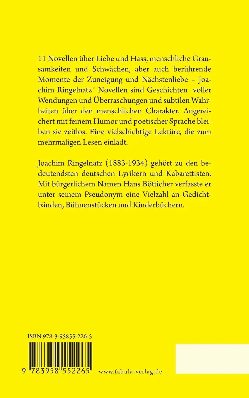 Rückseite: 9783958552265 | 11 Novellen | Joachim Ringelnatz | Taschenbuch | 96 S. | Deutsch